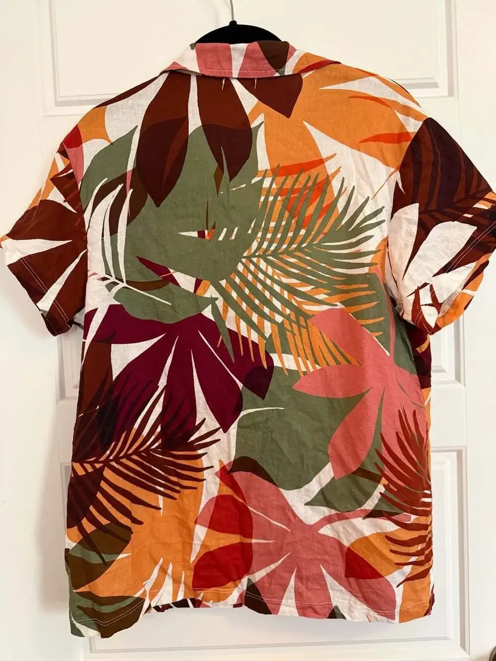 Vitamin A Playa Tropical Palm Print Linen Camp Shirt Cover Up Size S